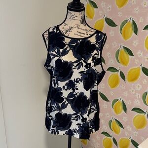 Banana Republic Factory Navy and White Floral Sleeveless Camisole